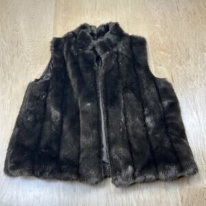 Valerie Stevens Faux Fur Vest Womens Medium Dark Brown Sleeveless Open Front